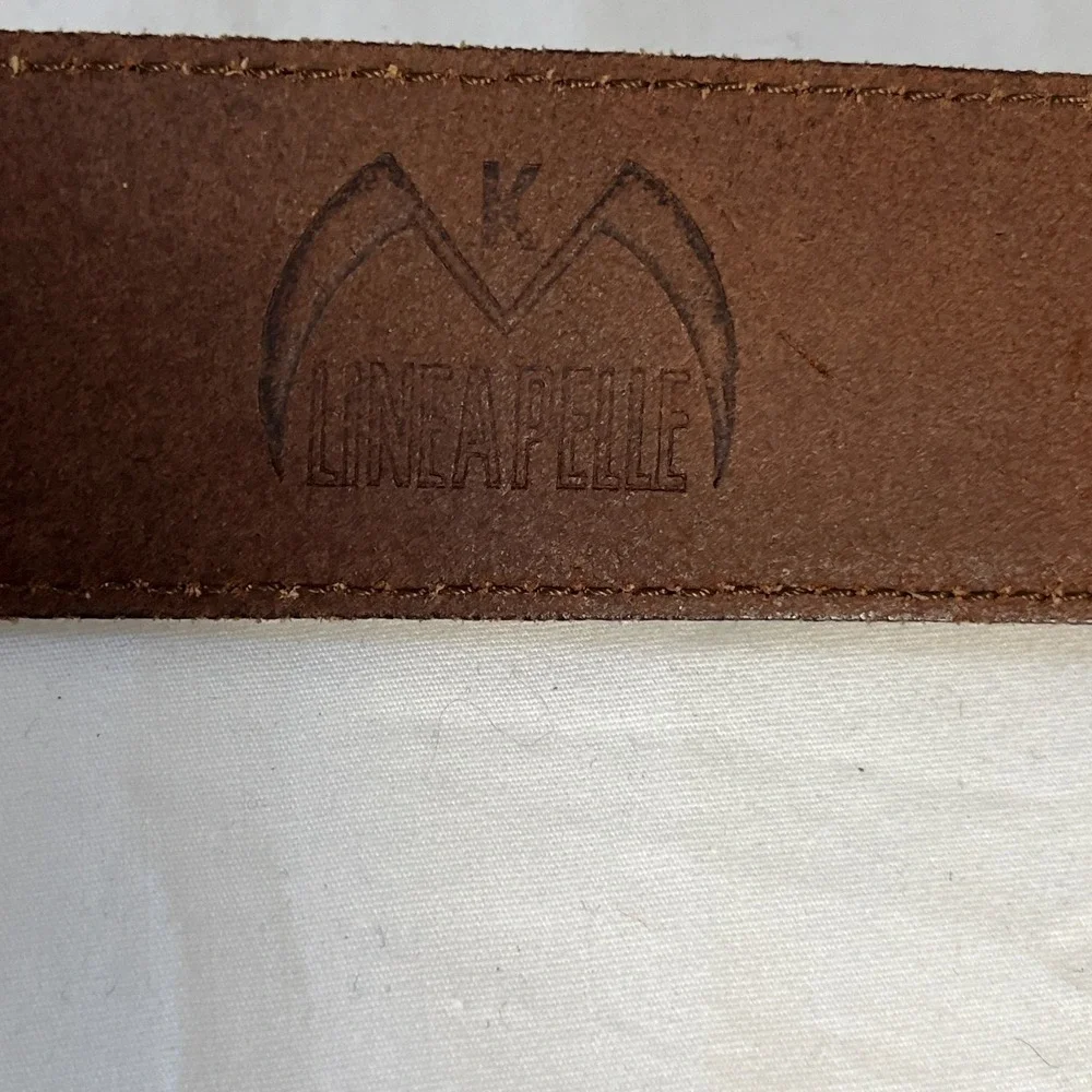 Vtg Linea Pelle Belt Croc Embossed Leather Brown/Gold Tone‎ Buckle Italy M Boho